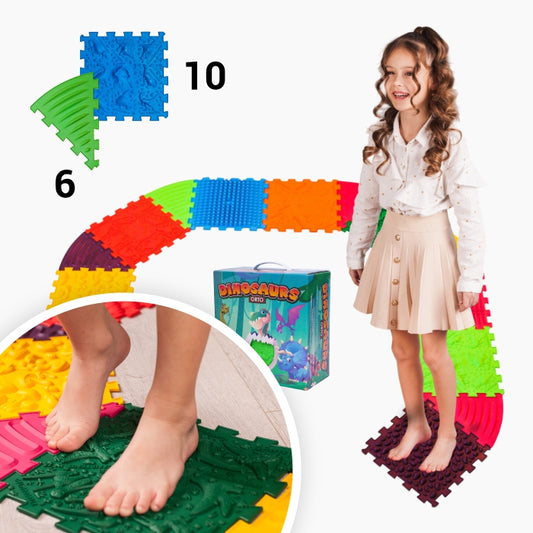 Ortopēdisko paklājiņu komplekts "Dinosaurs Puzzle 10 + 6"