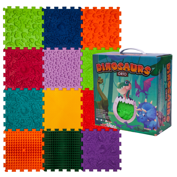 Ortopēdisko paklājiņu komplekts "Dinosaurs Puzzle 12 + 8"