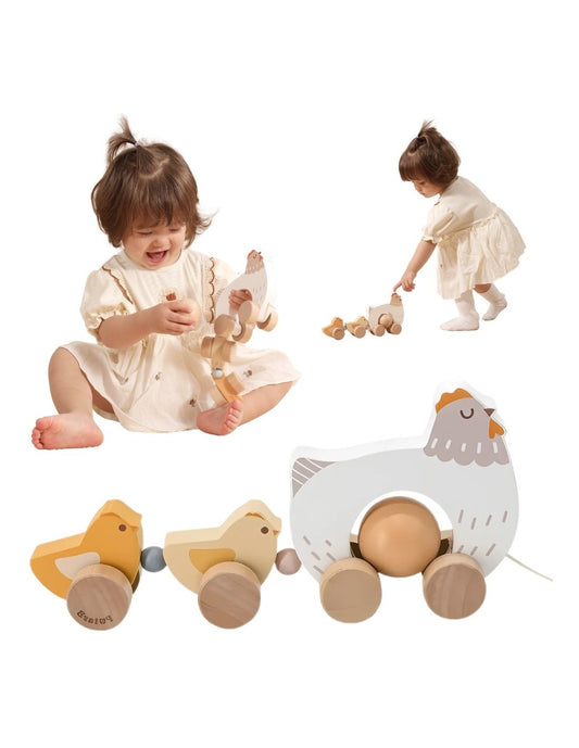 Koka vilkšanas rotaļlieta "Hen with Chicks"