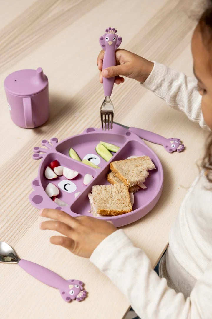 Silikona šķīvis ar piesūcekni "Mrs. Peacock"