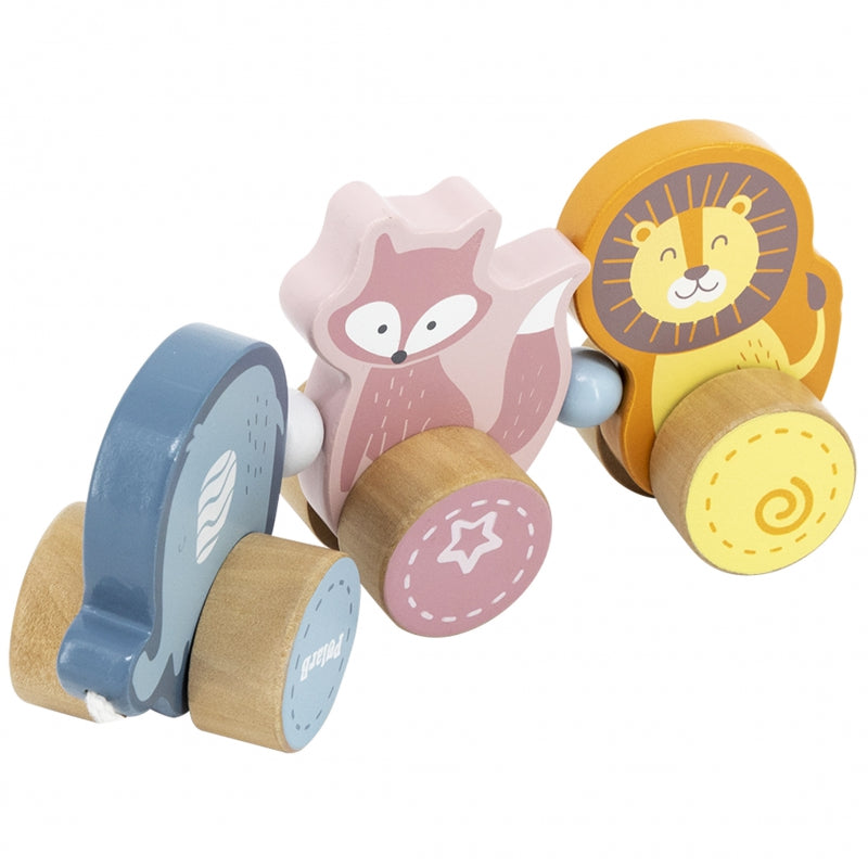 Koka vilkšanas rotaļlieta "Twisting Pull Along"